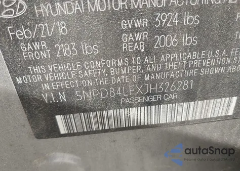 2018 Hyundai Elantra Value Edition из США, поврежденный, VIN 5NPD84LFXJH326281